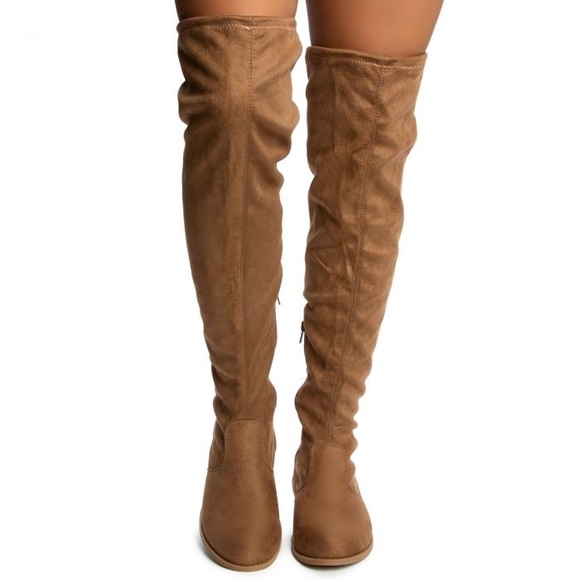 NWT Women’s Size 7 Wild Diva Oksana Over The Knee Drawstring Boot In Taupe Color - Picture 4 of 11